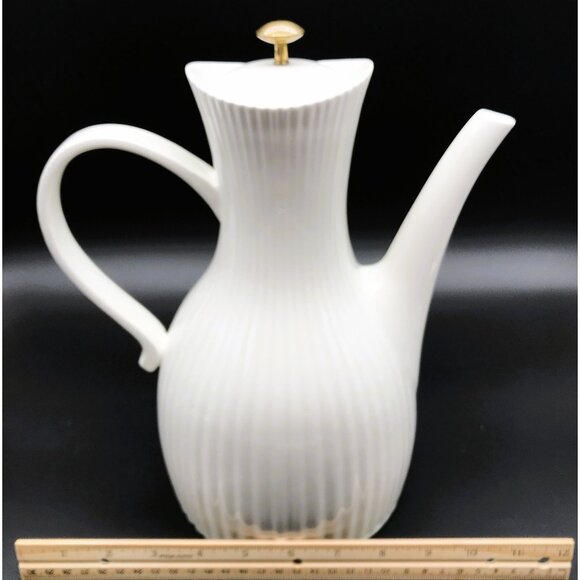 Ernest Sohn Mid Century Ribbed White Carafe Coffee Pot MCM USA Hall Collectible - Picture 9 of 10